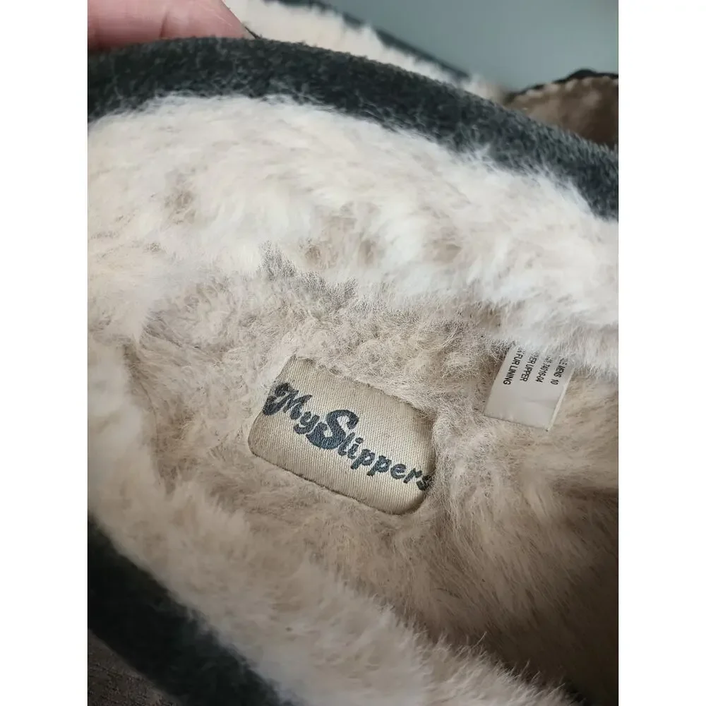 My Slippers Faux Fur Lined Leather Moccasins Mens 10 Cozy Cabin Dad Lounge